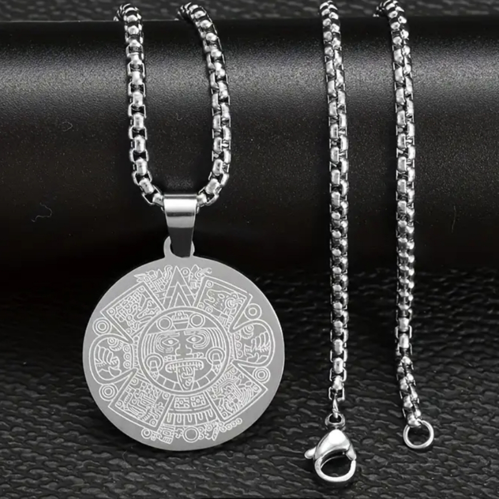 23.5" Stainless steel Mayan calendar necklace.  Matching belt buckles availabl…